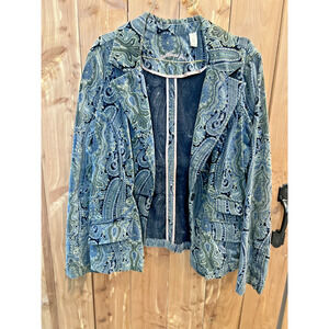 Caribbean Joe Paisley Velvet Blazer Jacket Blue Green Cotton Lined Women’s 16